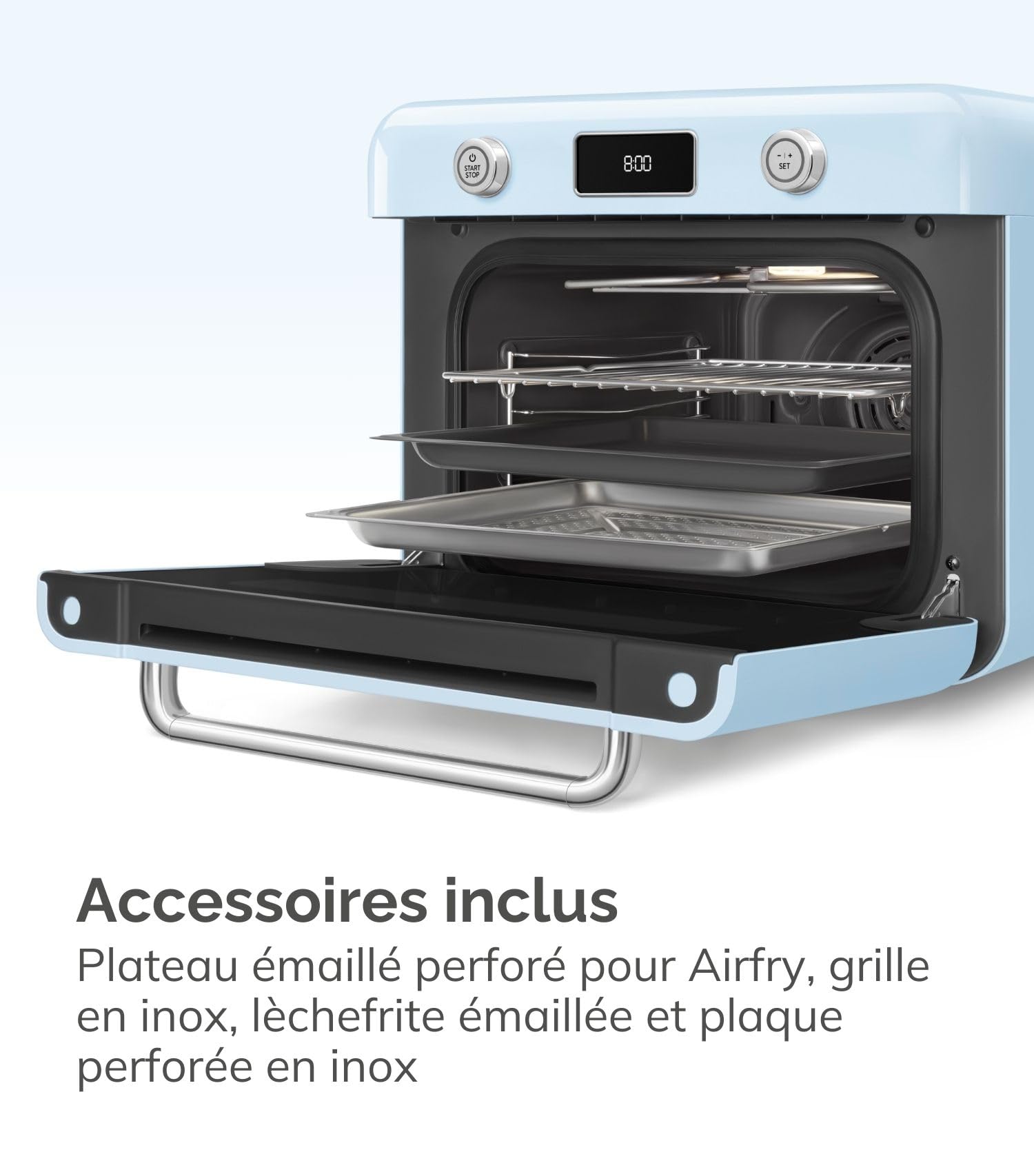 Smeg, Mini Four Combiné COF01PBEU, 10 Fonctions de Cuisson, 33 Recettes Automatiques, Réservoir Amovible, Cuisson à la Vapeur, Fonction de Détartrage, Puissance 1800W, Bleu Azur