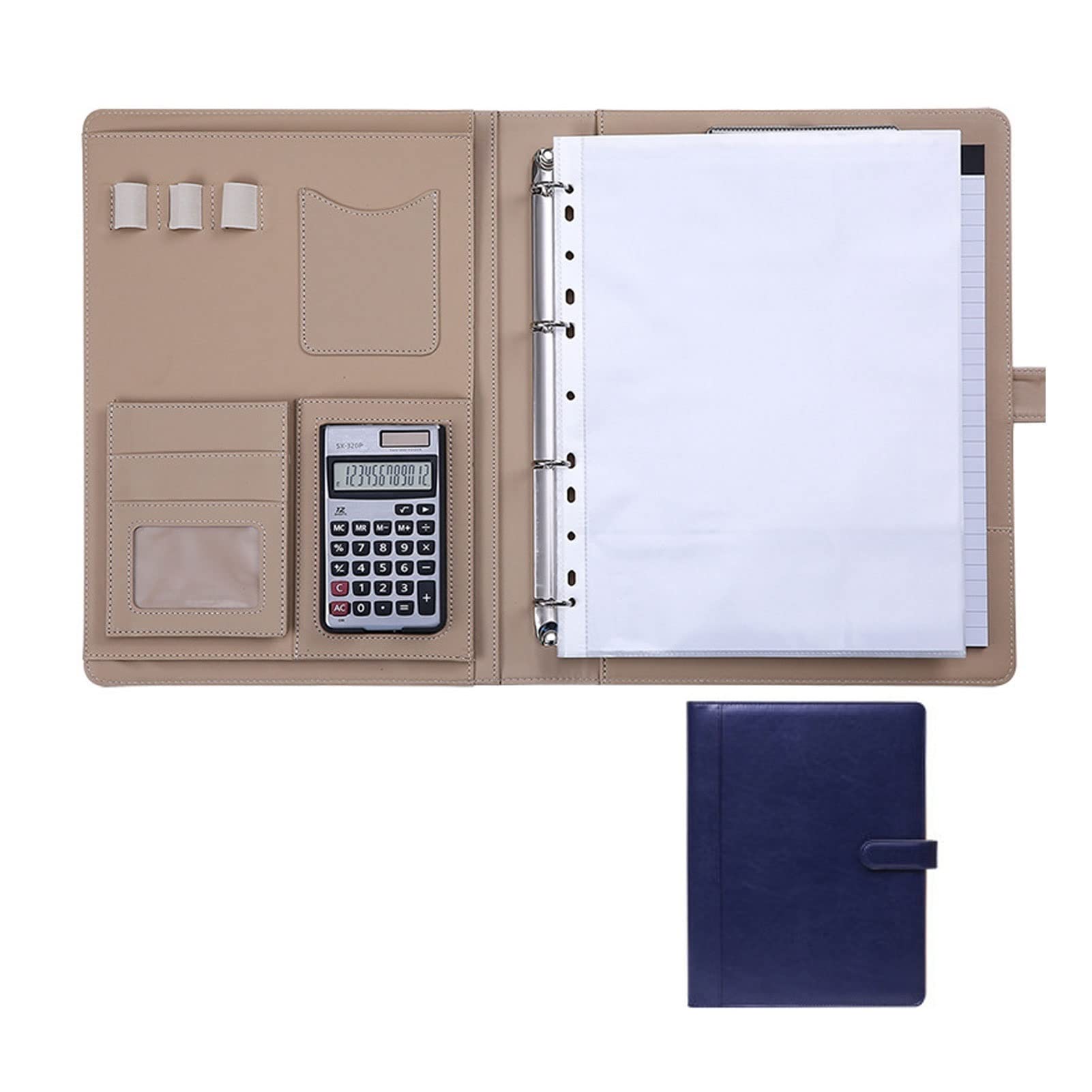 Cartella Raccoglitore ad Anelli A4 I Cerniera + Blocco for Appunti I Custodia for conferenze + Borsa for Laptop I Spazio di archiviazione aggiuntivo I Pelle Sintetica (Color : Blue)