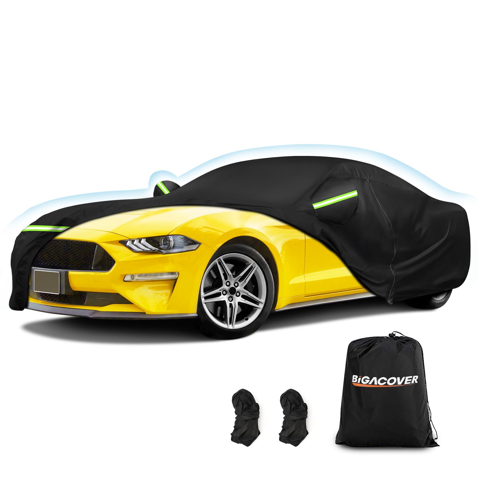 for Ford Mustang Car Cover Waterproof, Outdoor Mustang Car Covers with Soft Cotton Lining Windproof Heavy Duty Protection Compatible with 1994-2025 Mustang GT/Shelby/Cobra/Bullitt/ECOBOOST