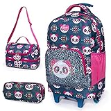 Kit Mochila de rodinha + Lancheira + Estojo Pandaa