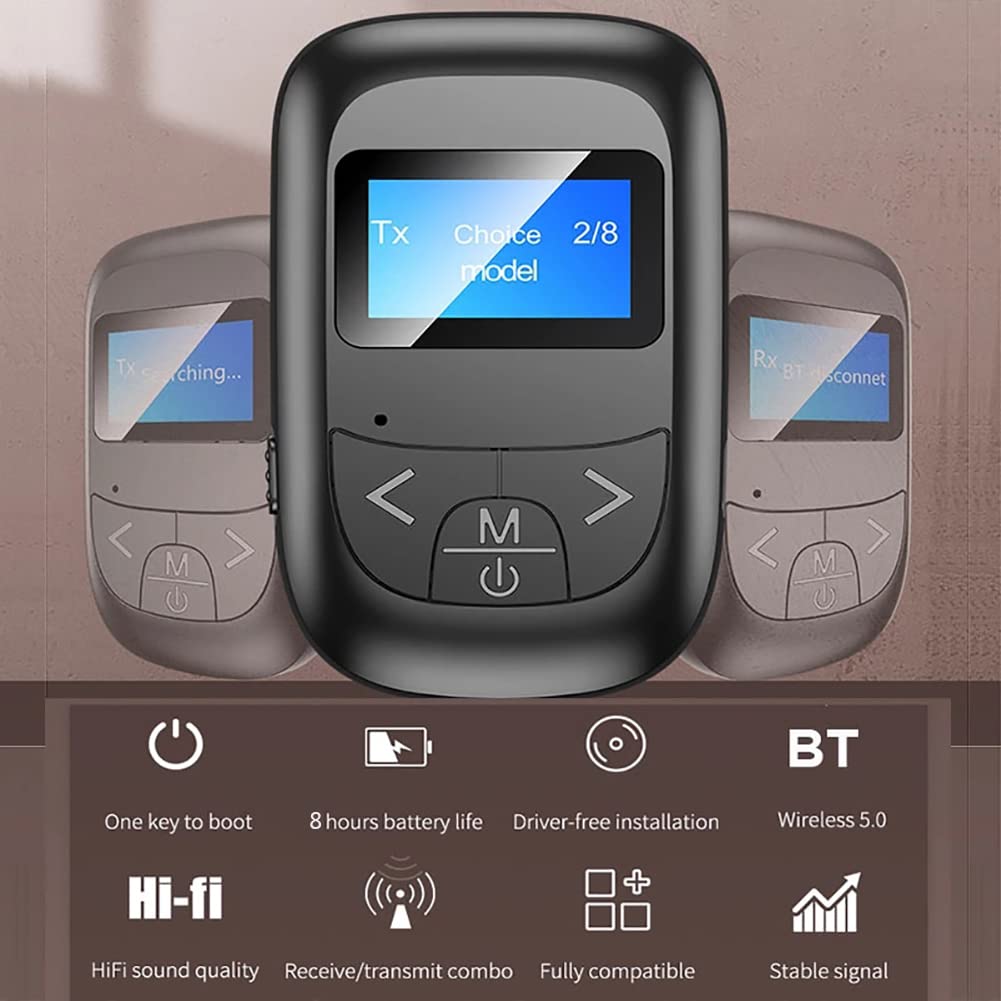 Aux Bluetooth Adapter for Car, 2 in 1-Bluetooth 5.0 Transmitter & Receiver Noise Canceling for Headphones, Home Stereo Music System