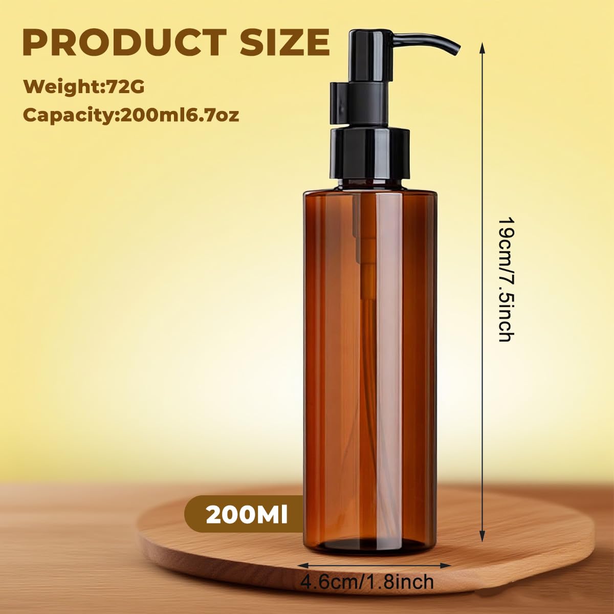 2 flaconi da 200 ml in plastica ambrata con pompa per lozioni con testa a pressione nera, vuoti, ricaricabili, contenitori per shampoo cosmetici, per olio di rimozione del trucco