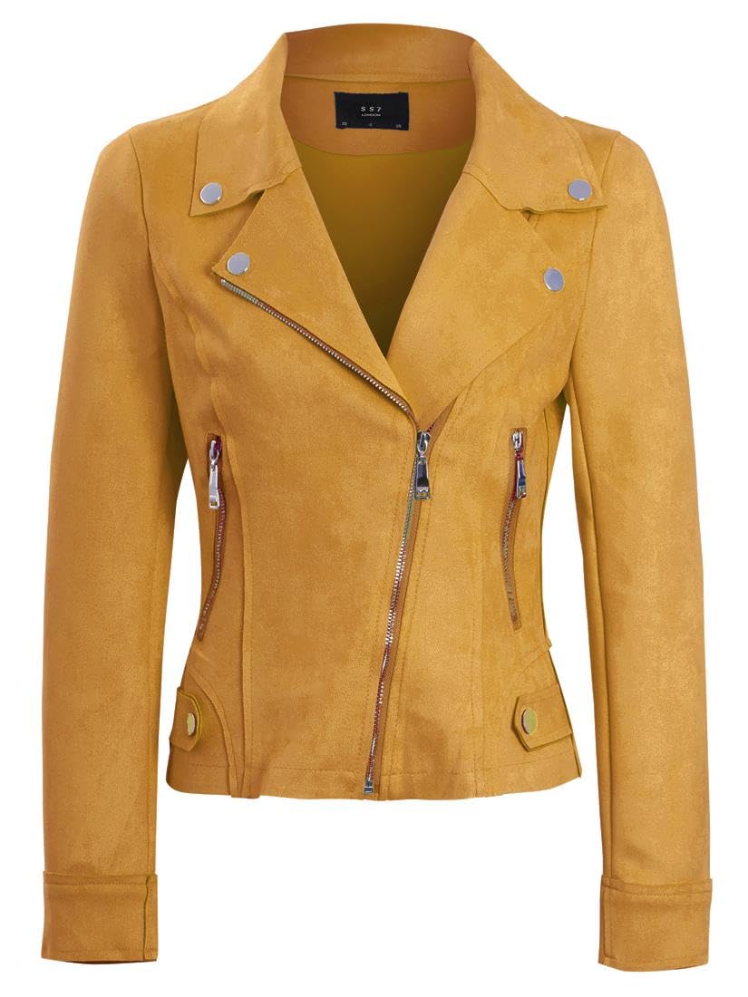 Ss7 Women's Mustard Faux Suede Biker Jacket