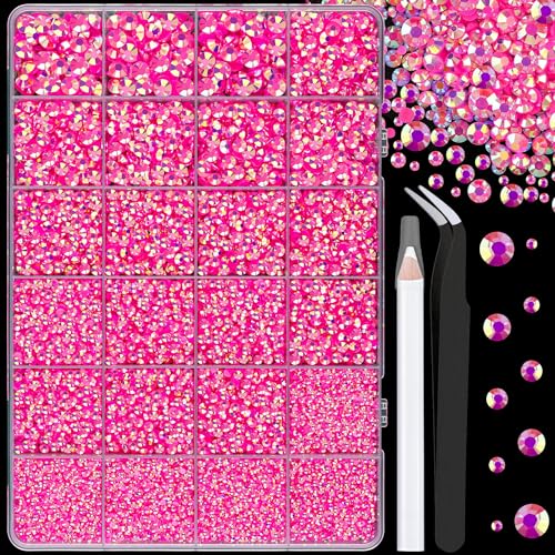 Image of 25000Pcs Resin Jelly Rhinestones with Tweezers for Crafting, Hot Pink AB 2-6mm Mixed Sizes Non Hotfix Flatback Gems, Bedazzling Crystal for DIY Crafts Clothing Tumblers Mugs Shoes Decor Nail Art
