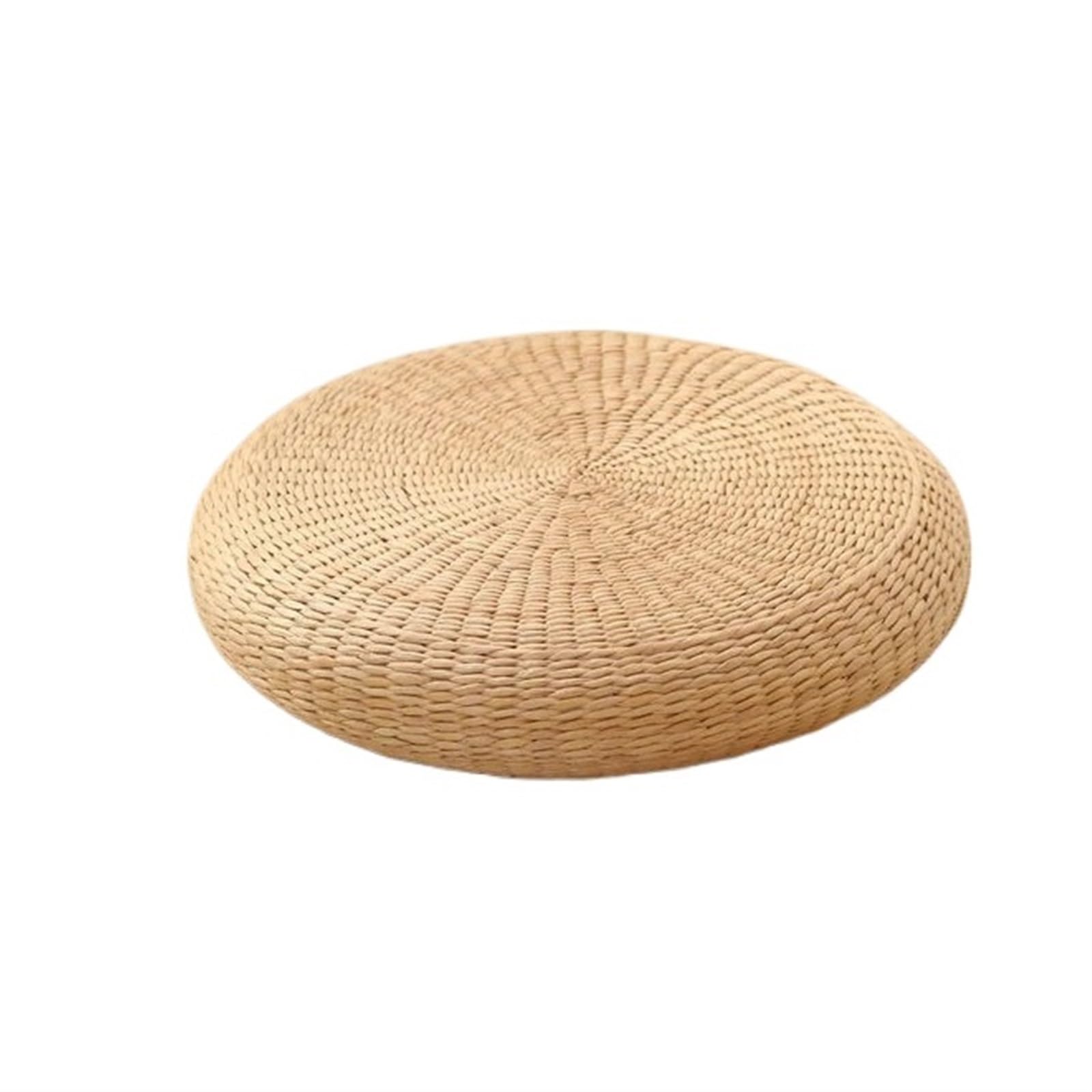 Rundes Yoga-Kissen aus natürlichem Stroh, handgefertigtes Bodenkissen, 30 x 30 x 6 cm, Sitzmatte für Meditation und Entspannung, umweltfreundlich, bequemes Kissen für Zuhause und Studio