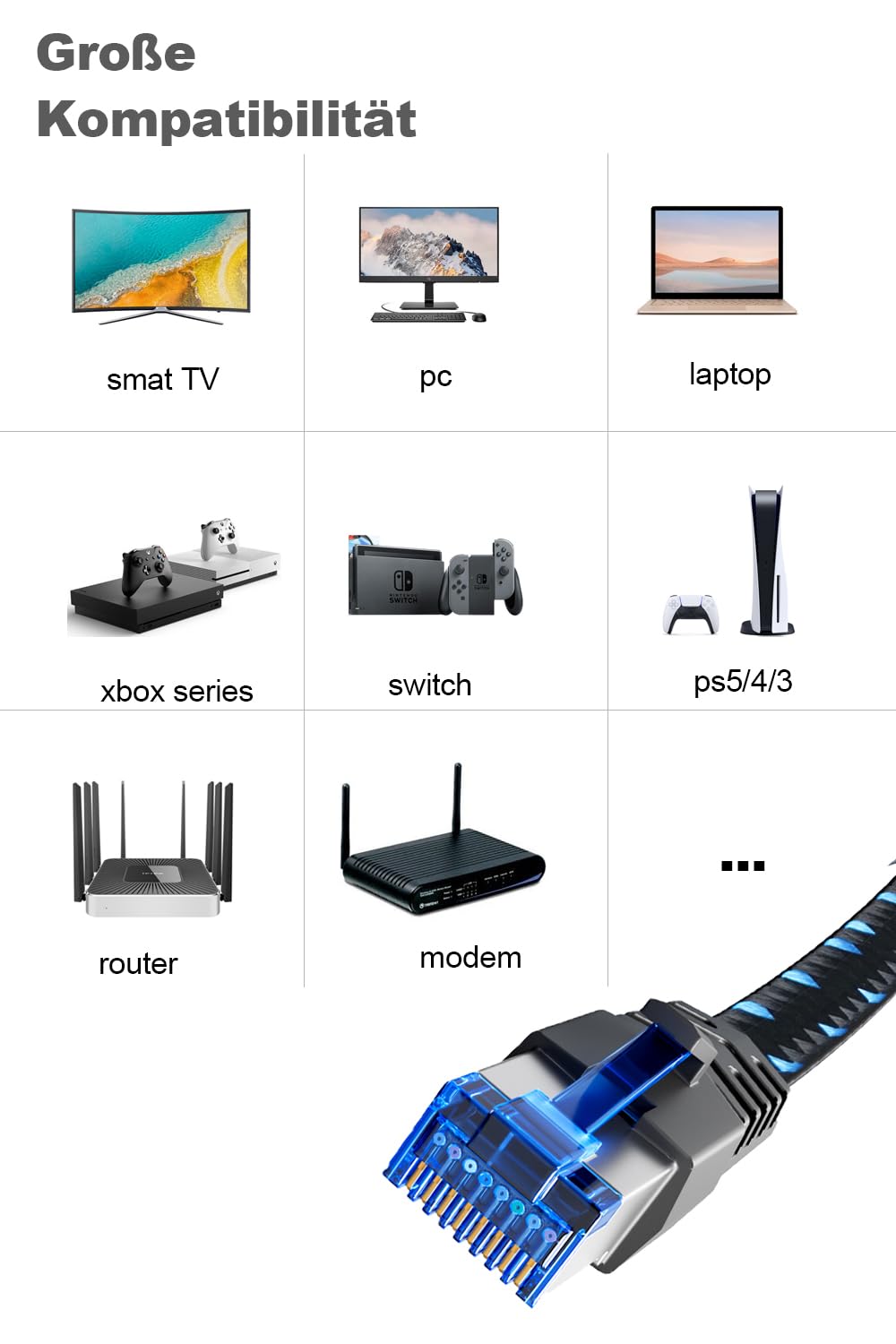 Ercielook Kabel Ethernet 3 m, Cat 8, profesjonalny, ekranowany kabel LAN, szybki kabel sieciowy Cat8 40 Gb/s i 2000 MHz, do routerów/gier, modemu