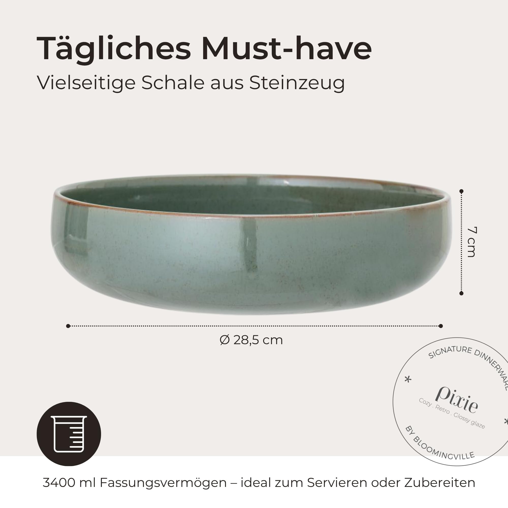 Bloomingville Pixie Servierschale 28,5 cm – Handgefertigte Steingut-Schüssel im dänischen Design, grün glasiert, einzigartig & für ein stilvolles Servieren