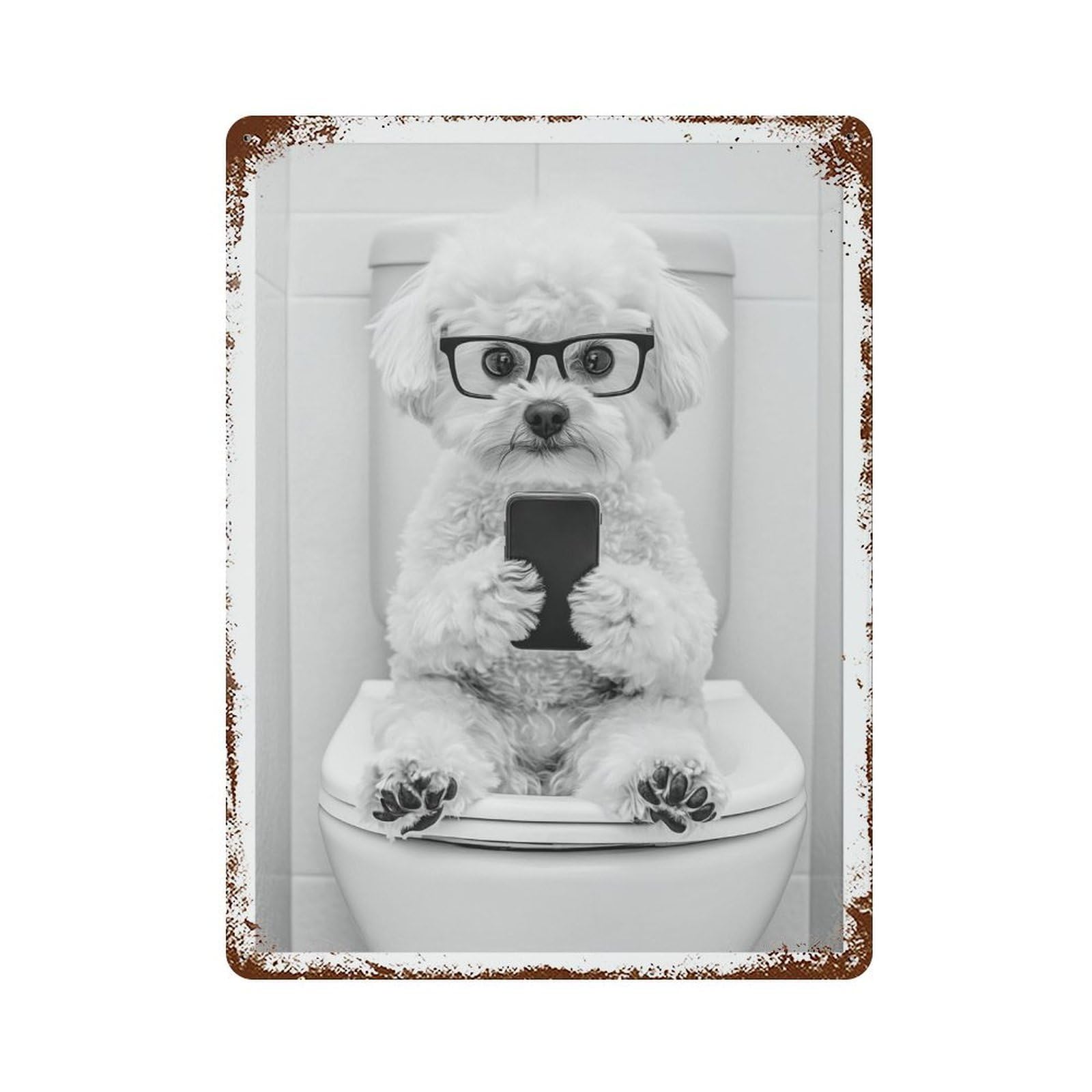 xiaoxiaoshen Maltipoo on Toilet Dog Trendy Wall Decor Art Metal Tin Poster Modern Home Decor Art Home Bar Shop Decorations Vintage Sign 40x30cm