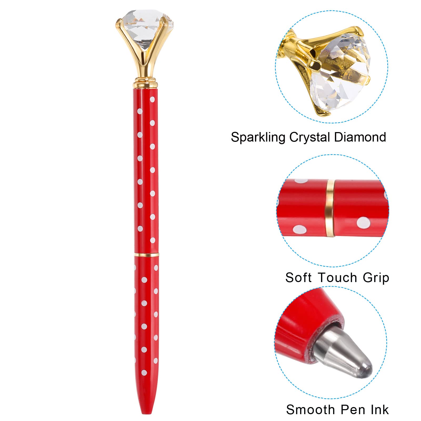PATIKIL Black Ink Ballpoint Pen, 6 Pack Crystal Diamond Twist Metal Pen 1.0mm Medium Point for Note Taking Journaling Style 2, Red - Image 4