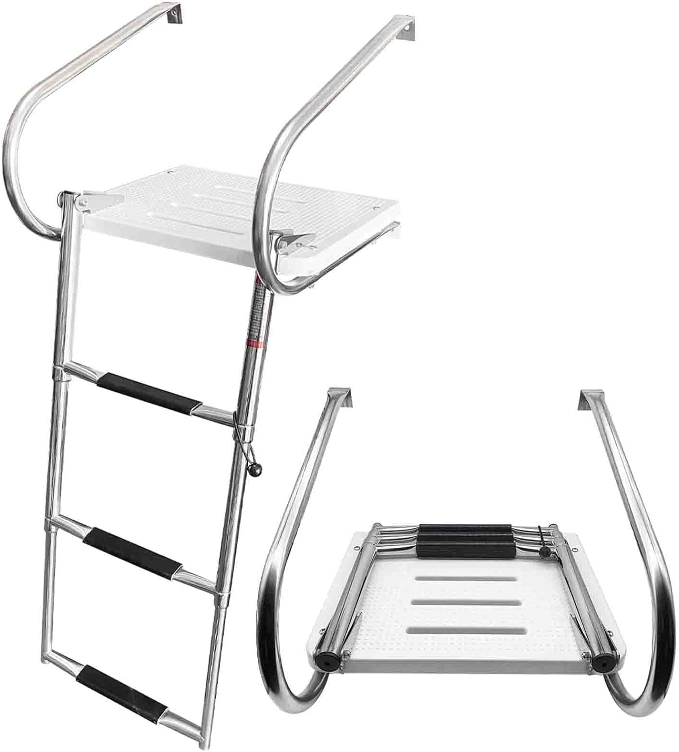 Boat Ladder Pontoon Boat Ladder Swim Platform Folding Boat Ladder Stainless Steel Telescoping Dock Ladders with Anti-Slip Footsteps for Ships Yachts (White Blue)