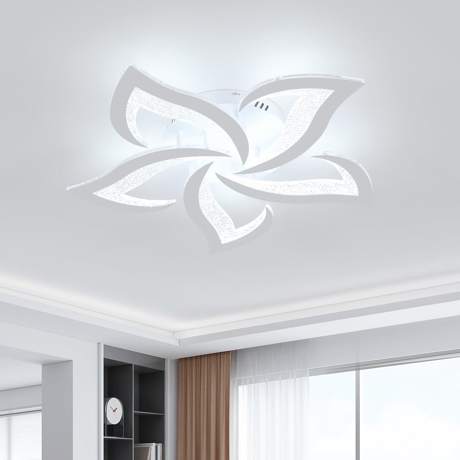 Senqiu 5 Petals-6500K Mordern Led Ceiling Light, 60W 6750Lm White Led Ceiling Lamp, 6500K Cool White, 5 Heads Petals Acrylic Chandelier For Living Room, Bedroom, Dining Room, Kitchen