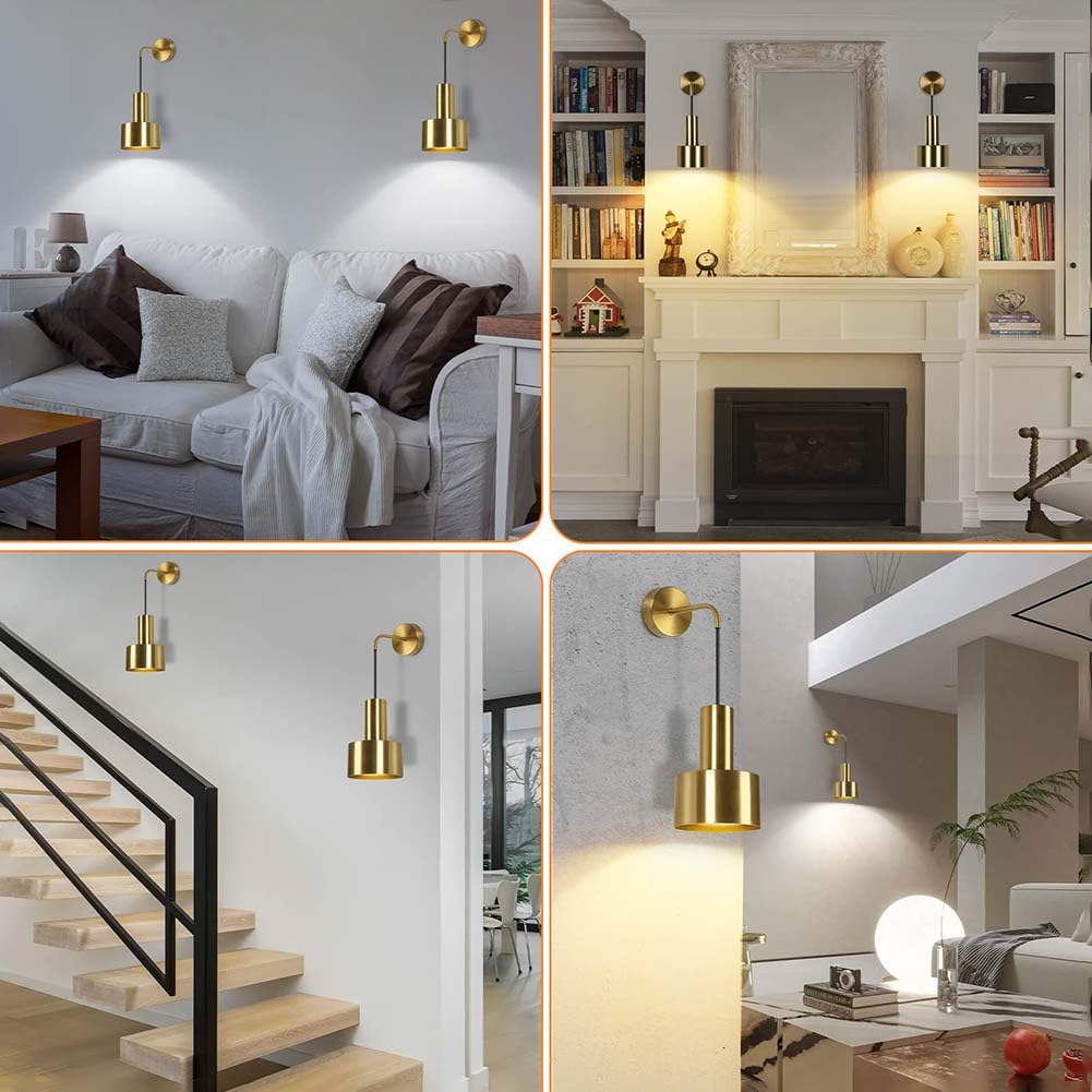 Wewnętrzna Lampa Ścienna LED z Pilotem Zdalnego Sterowania i Timerem Lampka Ścienna Akumulatorowa Lampka Ściemnialna Bez Podłączenia do Prądu Lampka Nocna Okrągła Vintage Lampa 2 szt.,Gold