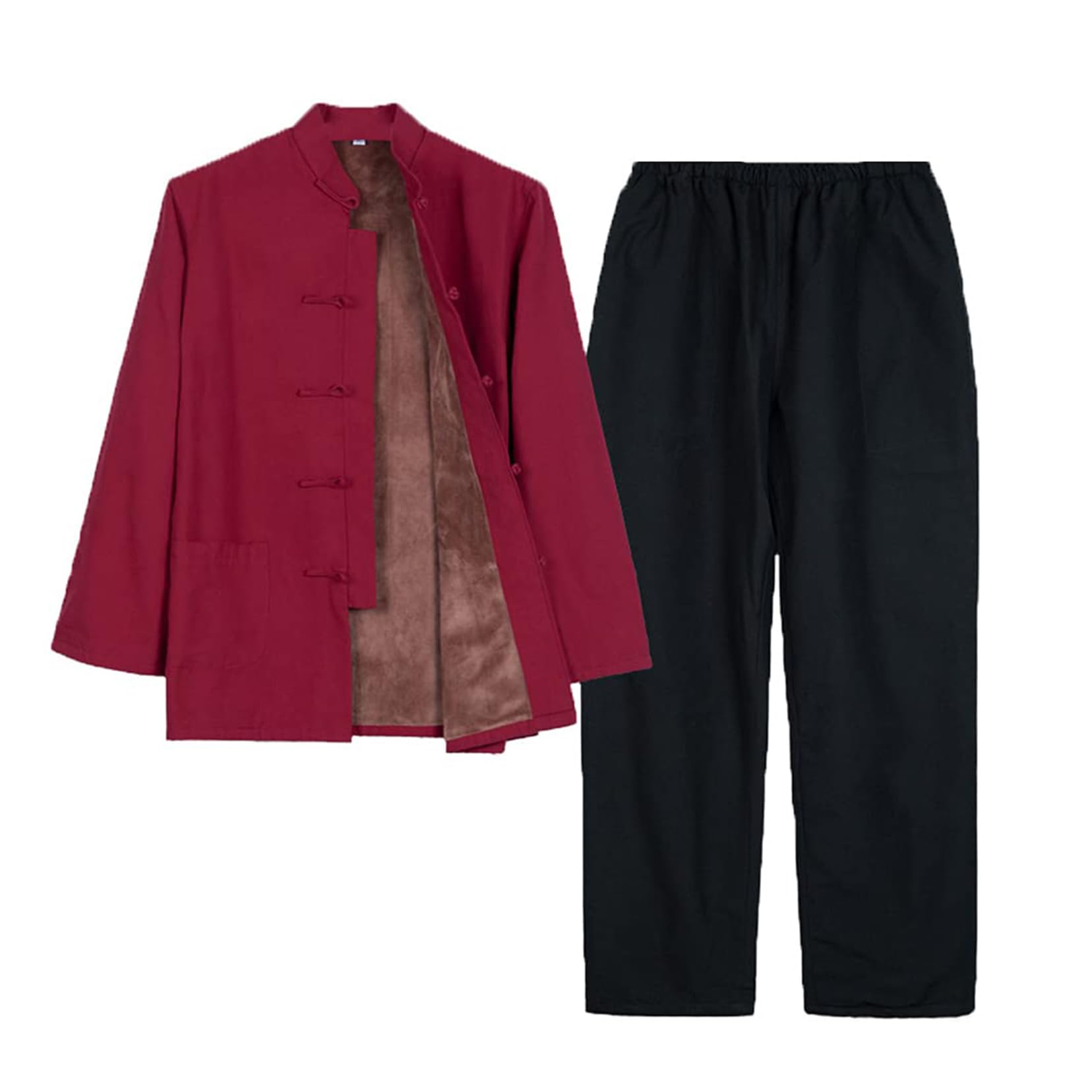 Traje Tang, Chaqueta gruesa de traje de tai chi for invierno, abrigos acolchados de algodón, ropa cálida de kung fu chino for hombre, pantalones(Red_3XL)