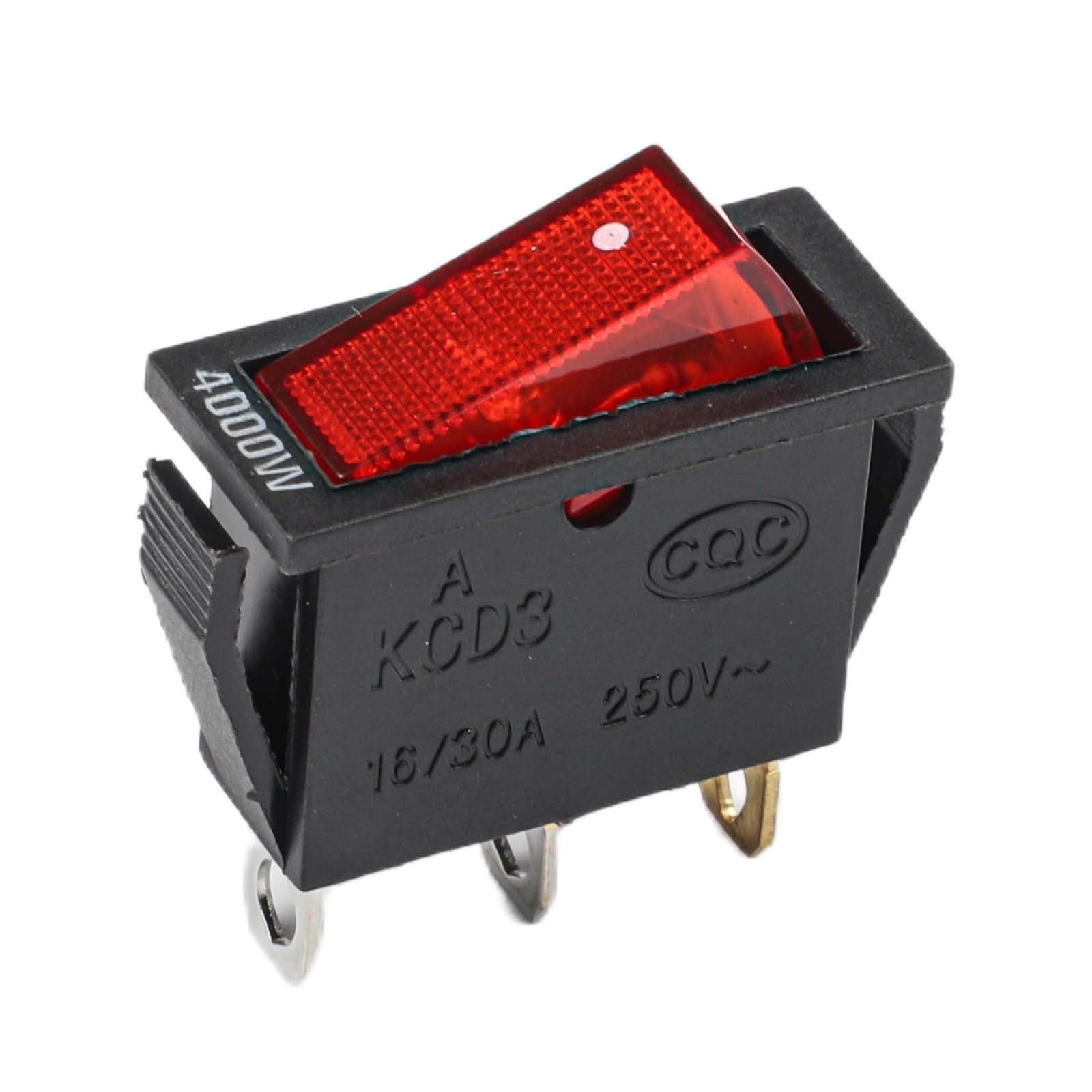 KCD3 Red DPST Rocker Switch 3 Pin On-Off 15A 250V/20A 125VAC with Light for Boat Car Household Appliances