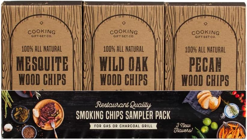 Smoker Wood Chips 3-Piece Sampler | Mesquite, Oak, and Pecan Wood Chips | Barbeque Grill Accessories for: Dad Gifts, Cooking Gifts, & Grilling Gifts for Men