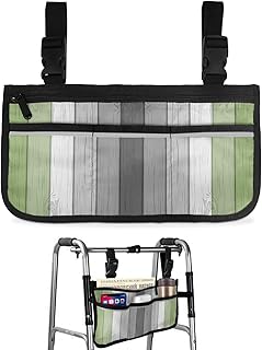 Sage Green Barn Wood Wheelchair Side Bag Walker Bag, Rustic Green Gray Ombre Wheelchair Accessories Armrest Pouch, Organizer Storage Bag for Walkers, Rollators, Scooters, 7.3'x13'