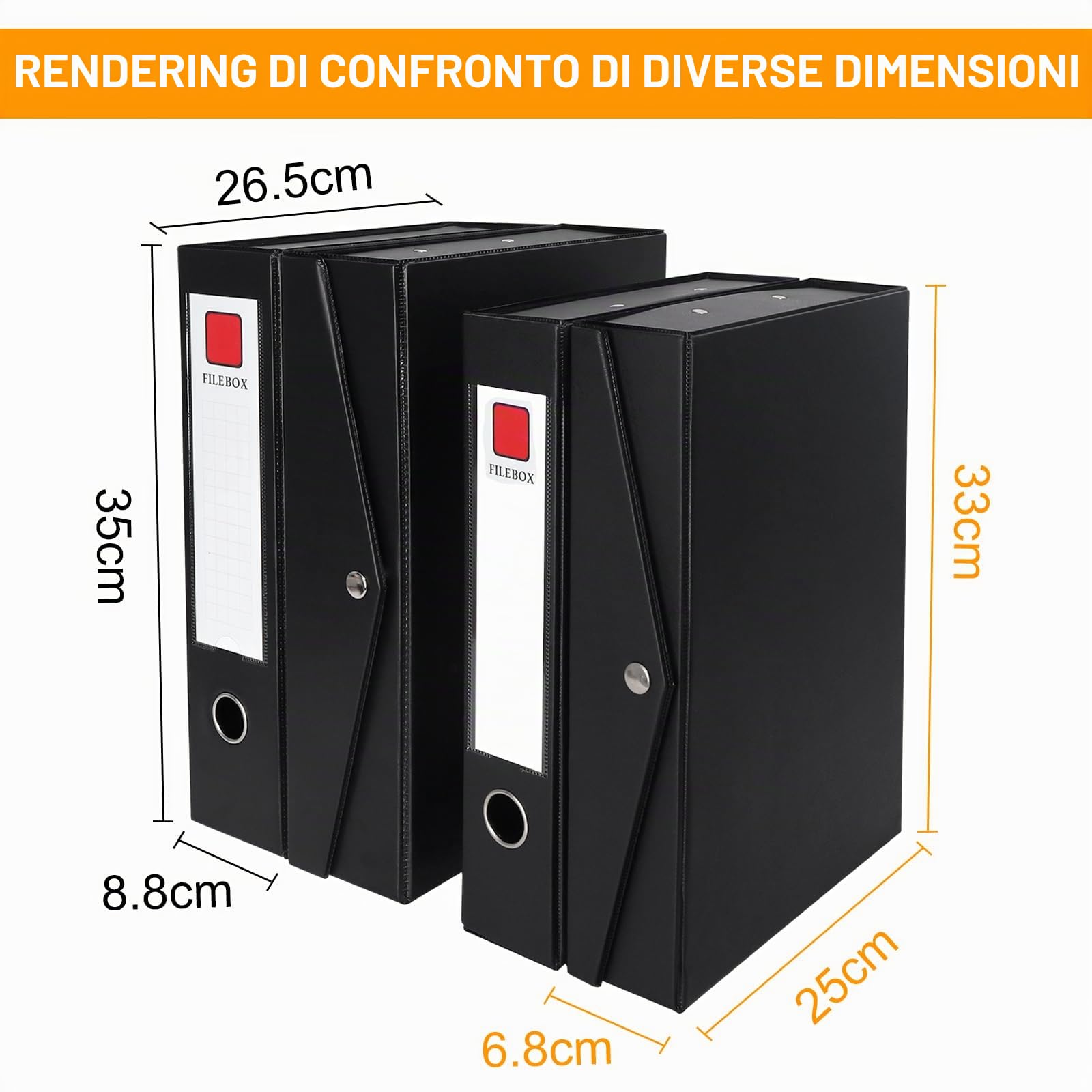 Confezione da 2 Nero Scatola Archivio A4, Dorso da 88mm, Foolscap Casella di File A4 con Molla di bloccaggio, Scatola per Documenti in plastica per ufficio, Scuole