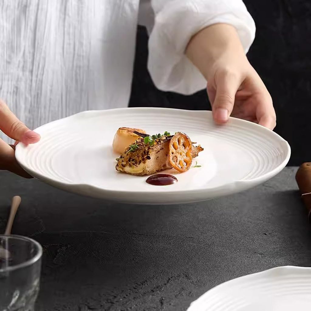 Essteller, Keramik-Essteller für Zuhause, Western-Teller, Steak-Teller, Restaurant-Vorspeisenteller, Salatteller, Küchengeschirr, weiße Keramik-Essteller，25cm