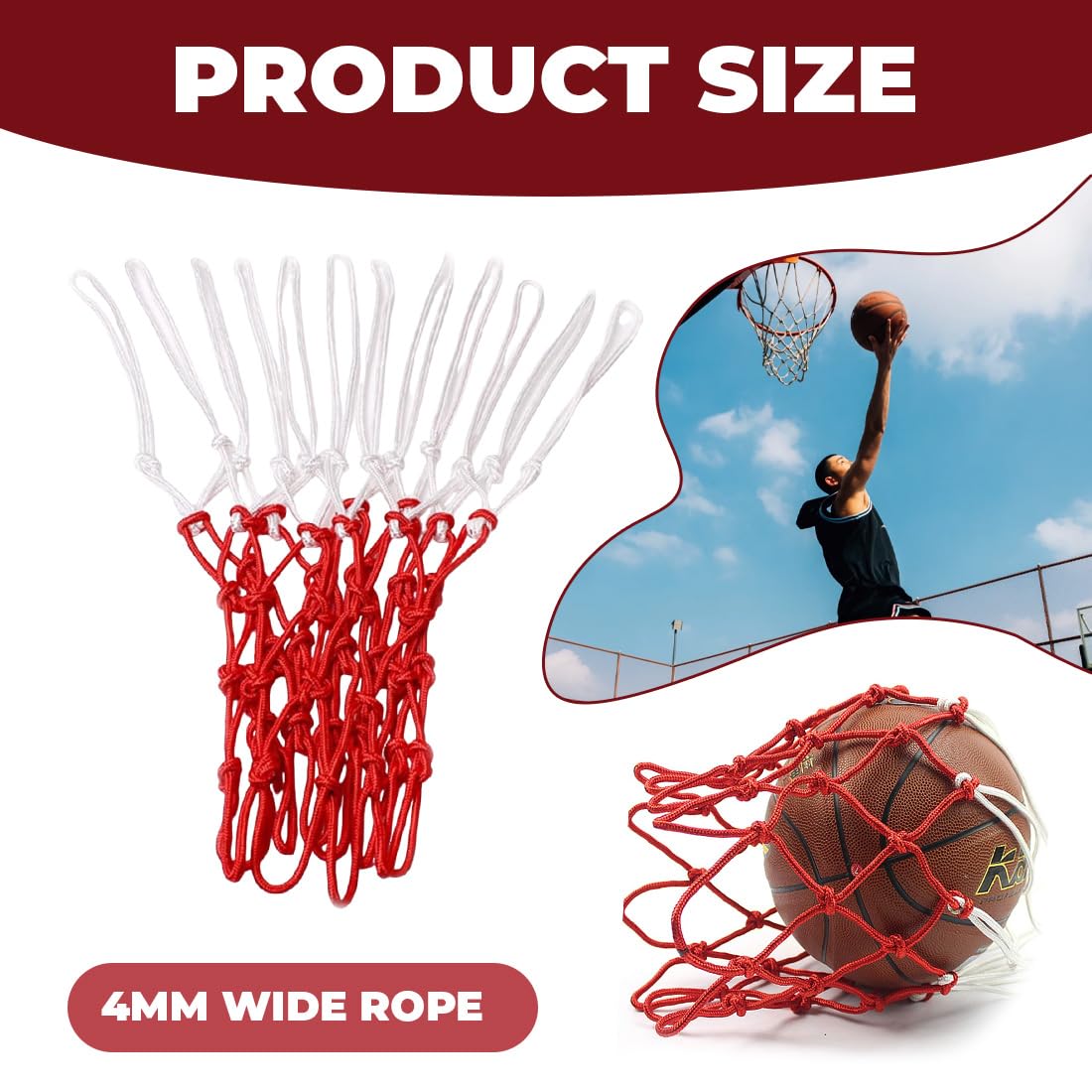 3 Pezzi Rete da Basket Rimovibile, Ricambio Professionale Portatile per Canestri Interni ed Esterni,canestro basket esterno,Rete per Canestro da Basket,Rica mbio Rete da Bas ket