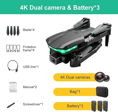 Miniatura 5 de Dron con cámara dron FPV dual 4K HD para adultos juguetes de control remoto con retención de altitud modo sin cabeza dron inteligente para evitar