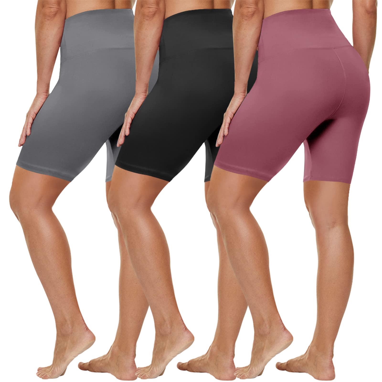 HLTPRO3 Pack Plus Size Biker Shorts with Pockets for Women (S-4XL)- 8"/5" High Waist Tummy Control Shorts for Yoga