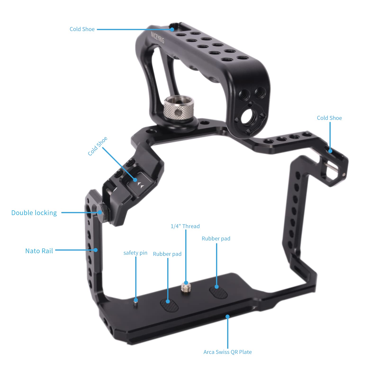 NICEYRIG R5 R5 C R6 Käfig-Set für spiegellose Canon Kamera mit Tragegriff Oben und verschiedenen Erweiterungsschnittstellen, Käfig aus Aluminiumlegierung für Canon R6 spiegellose Kamera-538