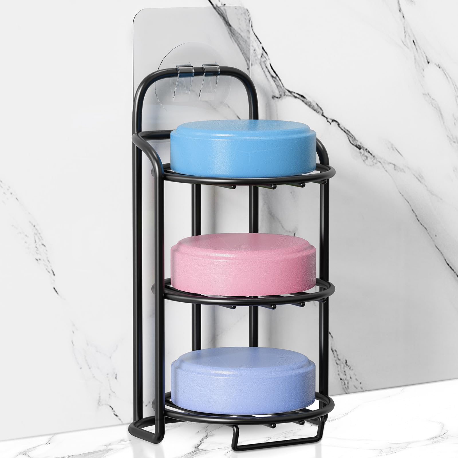 Yoshiky 3-Tier Shower Soap Shampoo Bar Holder Self Adhesive Freestanding Draining Bathroom Soap Dish Caddy for Bathroom Wall