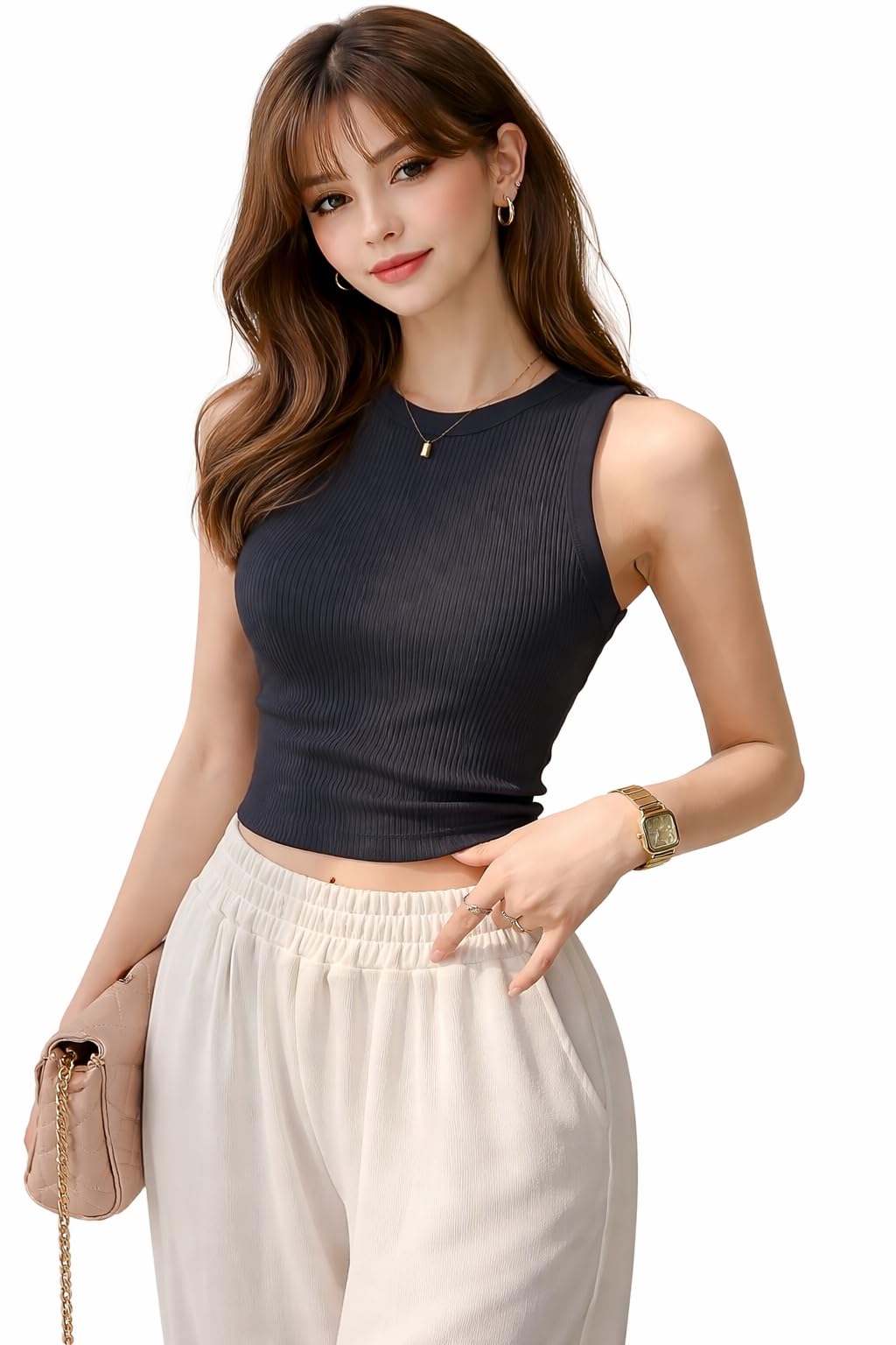 cicica Tops for Women Crop Top for Women's Tank Activewear Tee Workout Wear Sports Casual Round Neck Cotton Camisole-picture-20