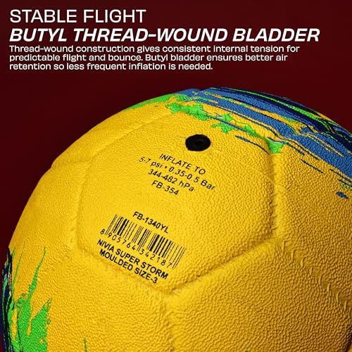 Image of Nivia Super Storm Football for Men, Training Ball, Durable Rubber Cover Molded, Butyl Threadwounded Bladder, to Play On Hard Ground and Artificial Turf (Yellow, 3)