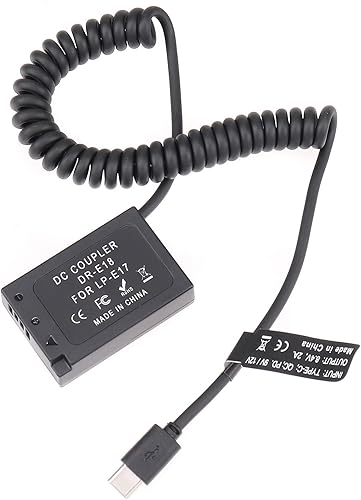 FocusFoto USB-C tipo C a batería ficticia LP-E17 decodificada completa DR-E18 acoplador de alimentación Adapte Cable de resorte para Canon EOS R8