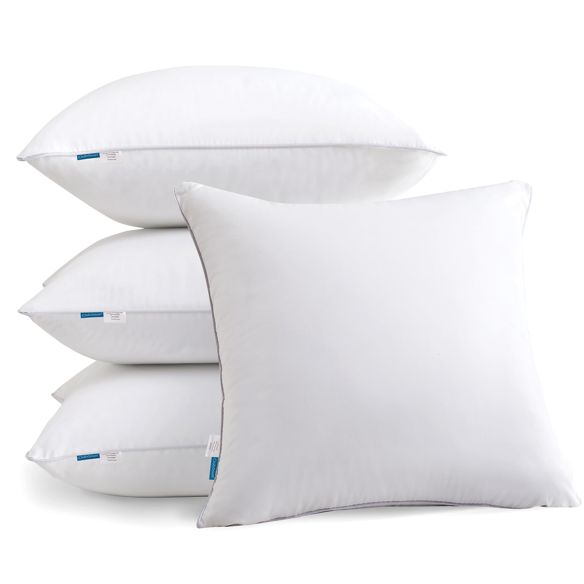 Oubonun 18"x18" Pillow Inserts (Set of 4) - 100% Cotton Cover, Square Throw Pillow Inserts for Couch, Sofa, Bed - Decorative 18 Inch White Pillow Inserts