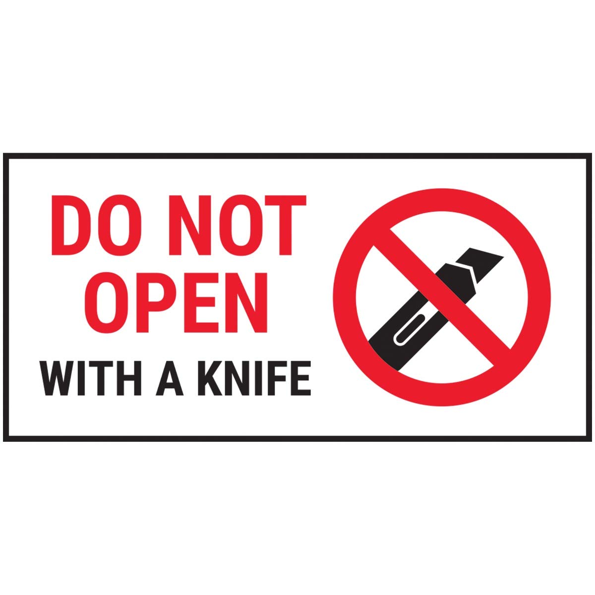 V Safety Do Not Open With A Knife Red Sticker - 51 x 25 mm (Roll of 250)
