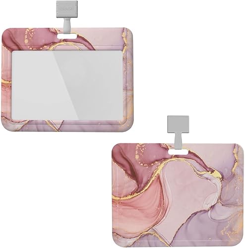 Soporte para credencial de mármol dorado y rosa horizontal, desmontable, para hombres y mujeres, impermeable, protector de tarjeta de identificación