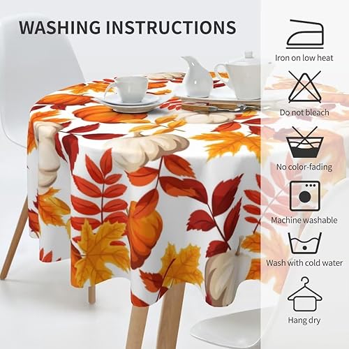 Miniatura 4 de BETGINY Mantel de Otoño de 70 Pulgadas Redondo Rústico de Acción de Gracias con Diseño de Calabaza y Hojas de Arce, Mantel de Tela para Granja,
