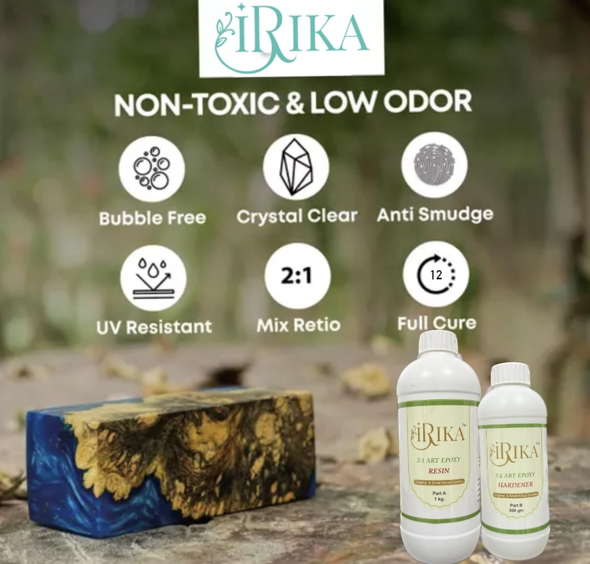 IRIKA 1.5kg Art & Craft Resin Set (1kg Resin + 500g Hardener) | 2:1 Ratio, Non-Toxic, Bubble-Free, Made in India - Image 8 thumbnail