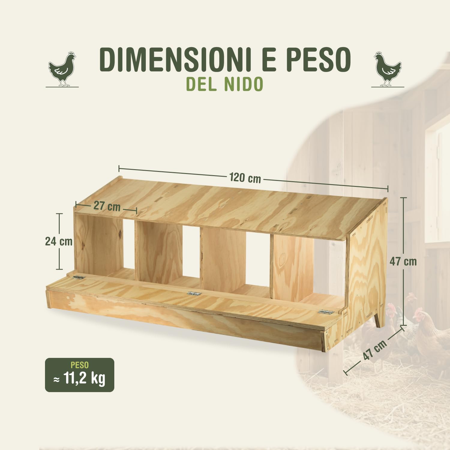 Portabiancheria in legno con 4 dipartimenti per galline