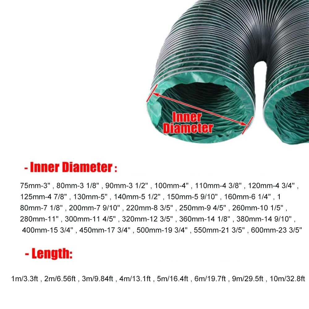 Manguera para conductos, Manguera Flexible de Lona aislada de 3 a 24 Pulgadas para Sistemas HVAC, ventilación de secadoras y extractores de Aire - 3 m/9,84 pies, 120 mm-4 3/4" Solución de ve
