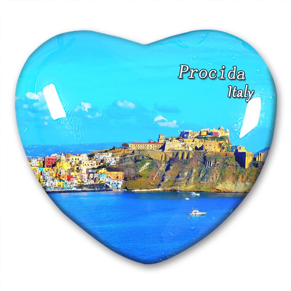 Italy Procida Fridge Magnet Refrigerator Stickers Collection Decorative Magnet Travel Souvenir Heart-Shaped Crystal Glass