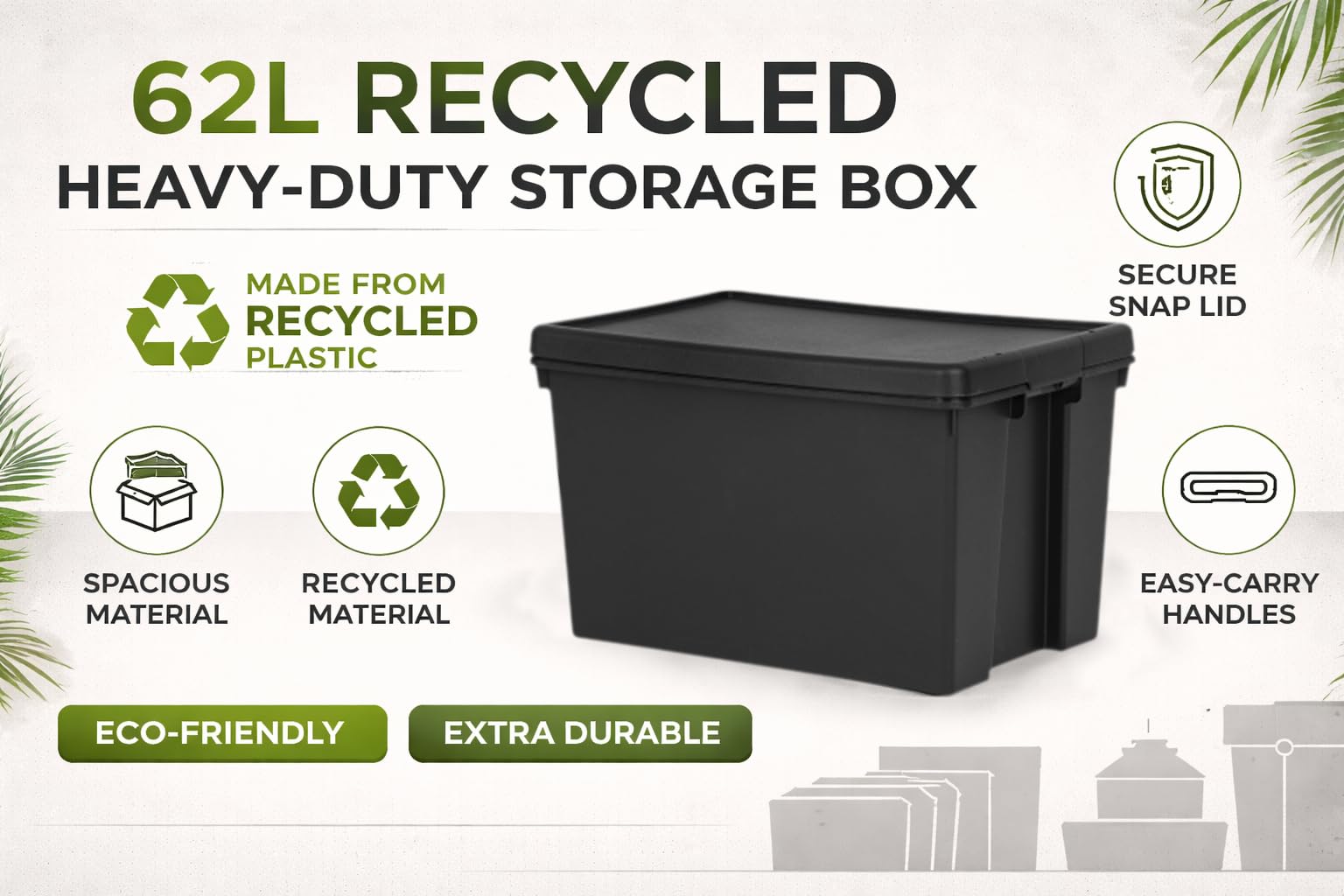 M1SS Extra Large Super Strong Black Storage Boxes With Lids Impact