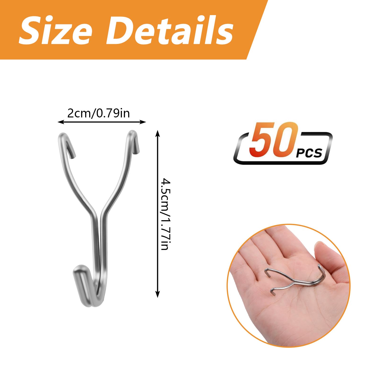 MOROBOR Ganci per pannello forato, 50 pezzi, 20 mm, in acciaio inox, per cucina, garage, accessori, utensili da banco da lavoro, forniture artigianali