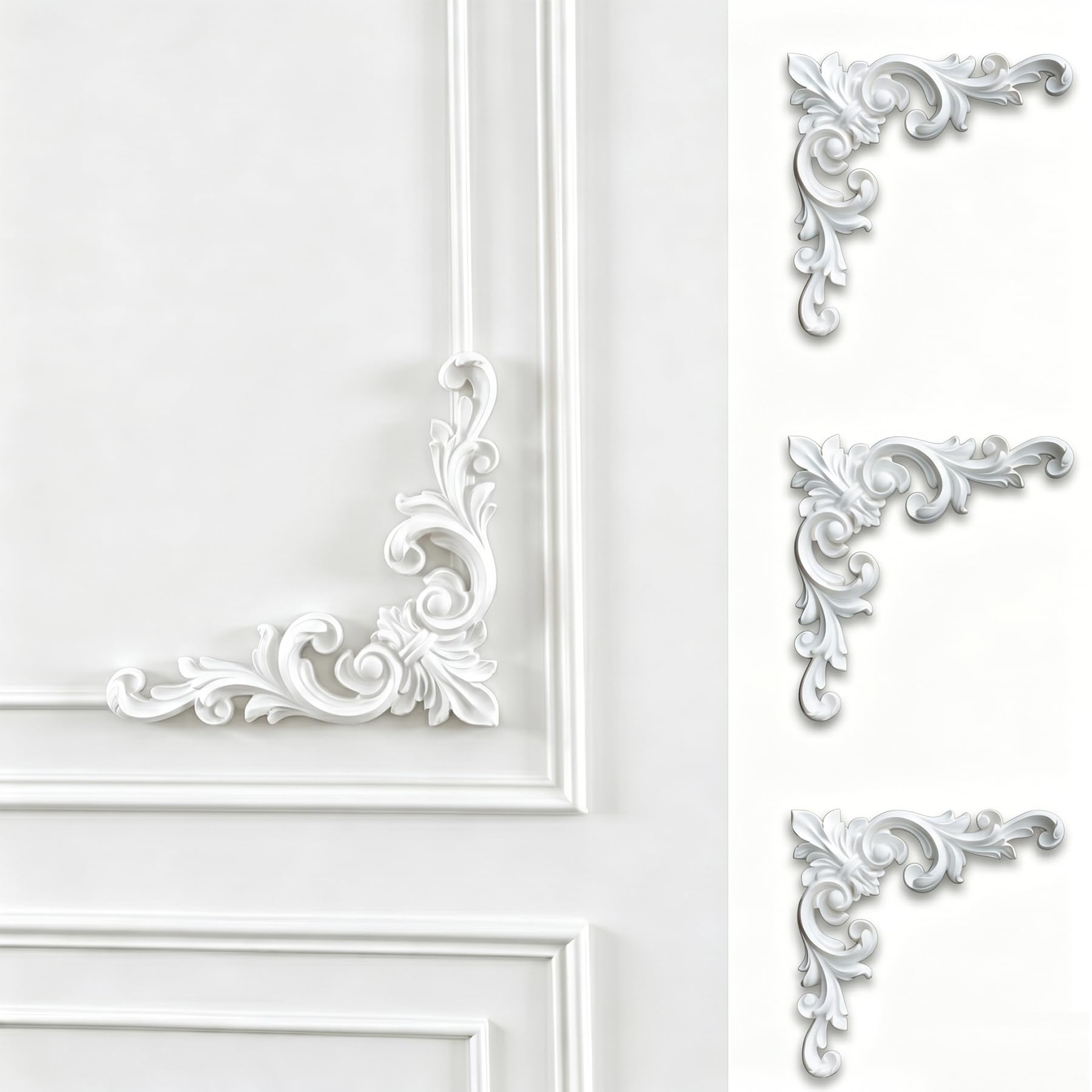 4 PCS Angolari Decorativi per Pareti E Soffitti in PU Modanature Angolari 3D con Decorazioni Floreali Profili Decorativi Verniciabili per Cornici E Angoli Elegante Finitura