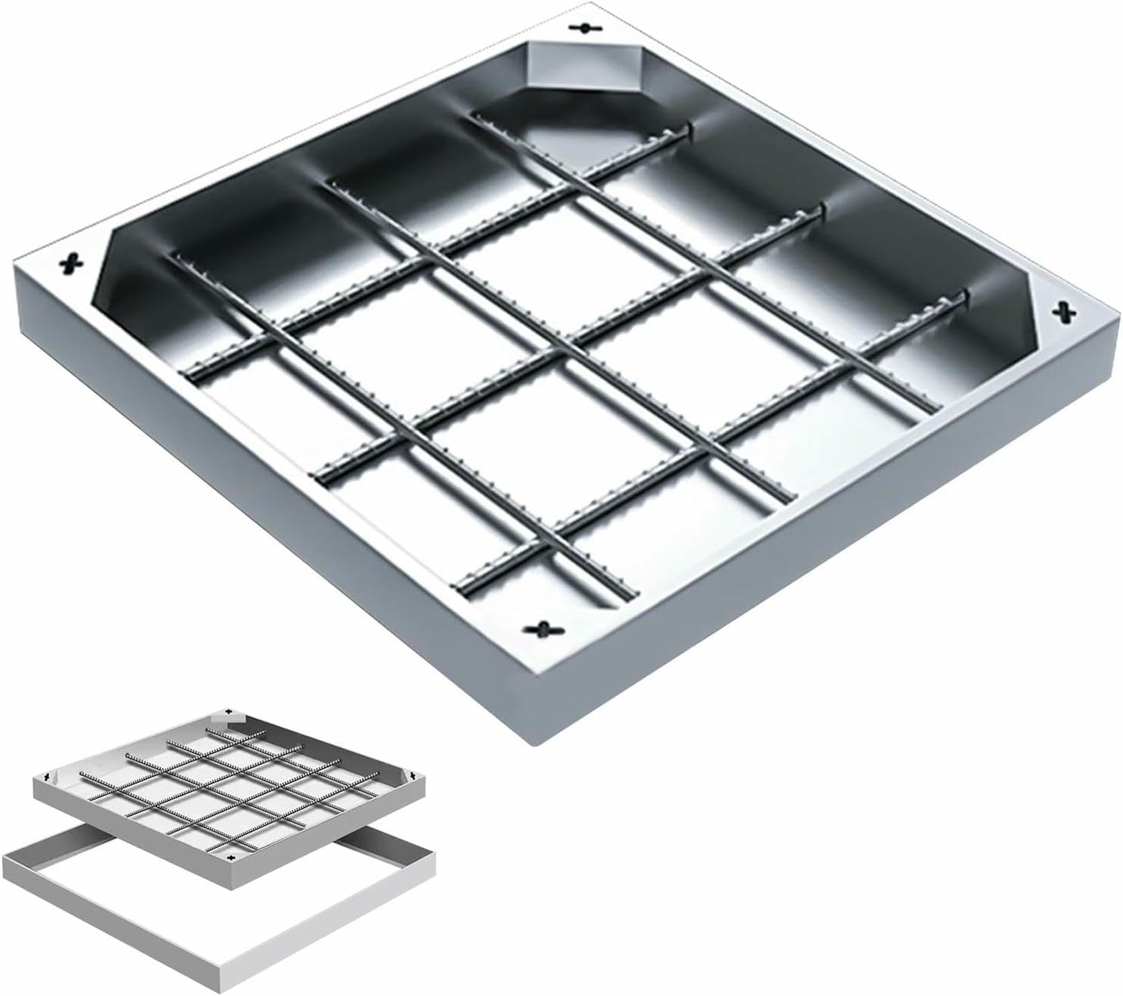 Cadre et couvercle de trou d'égout encastré en acier inox 304 design épuré pour cour