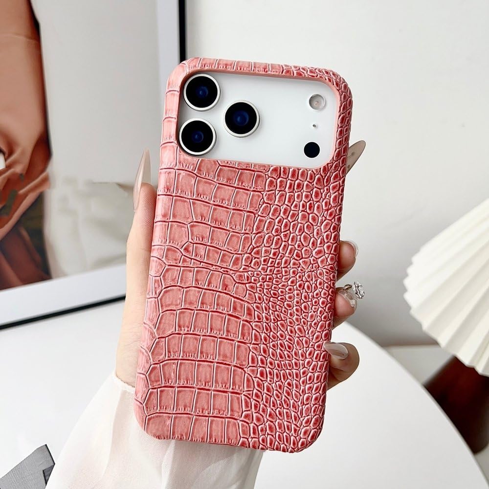 Coque iPhone 17 antichoc rose crocodile brillant évite les rayures