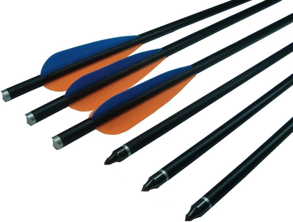 12PK Crossbow Bolts Fiberglass Arrows with Metal Arrowheads and Aluminum Half Moon Nock for Archery Hunting