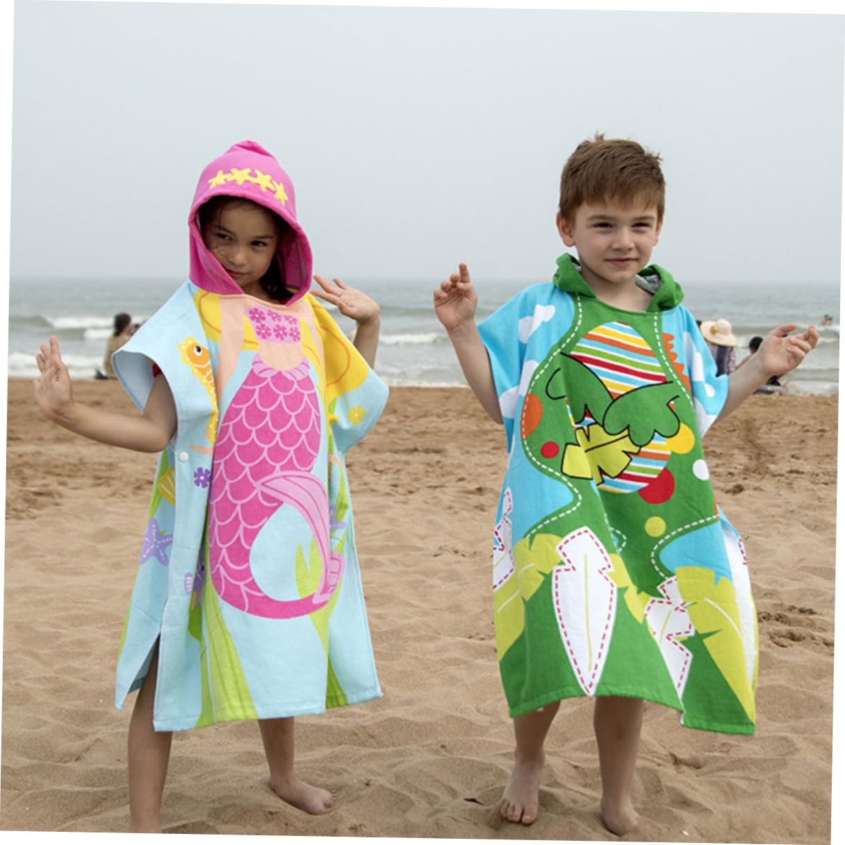 Gatuida Junge Mädchen Baumwoll Strandtuch mit Kapuze und Cartoon Motiv Tragbares Badetuch für Jungen und Mädchen Leicht und Hautfreundlich