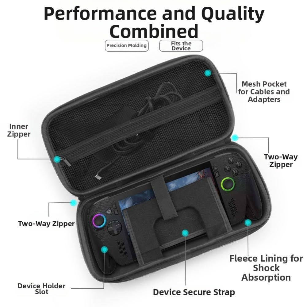 Custodia rigida in EVA per ROG e Xbox da 7 pollici, custodia protettiva da viaggio con scomparto per accessori, borsa per console da gioco antiurto, nera