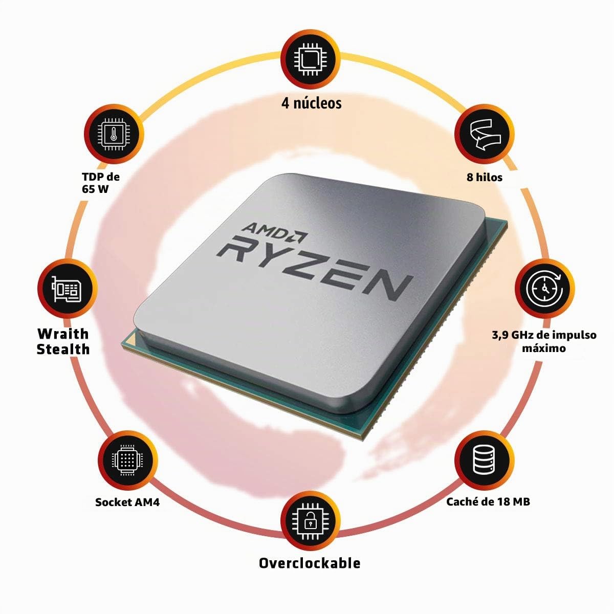 AMD Ryzen 3 3100 - Procesador (4C/8T, 18MB Cache, 3.9 GHz MAX Boost)