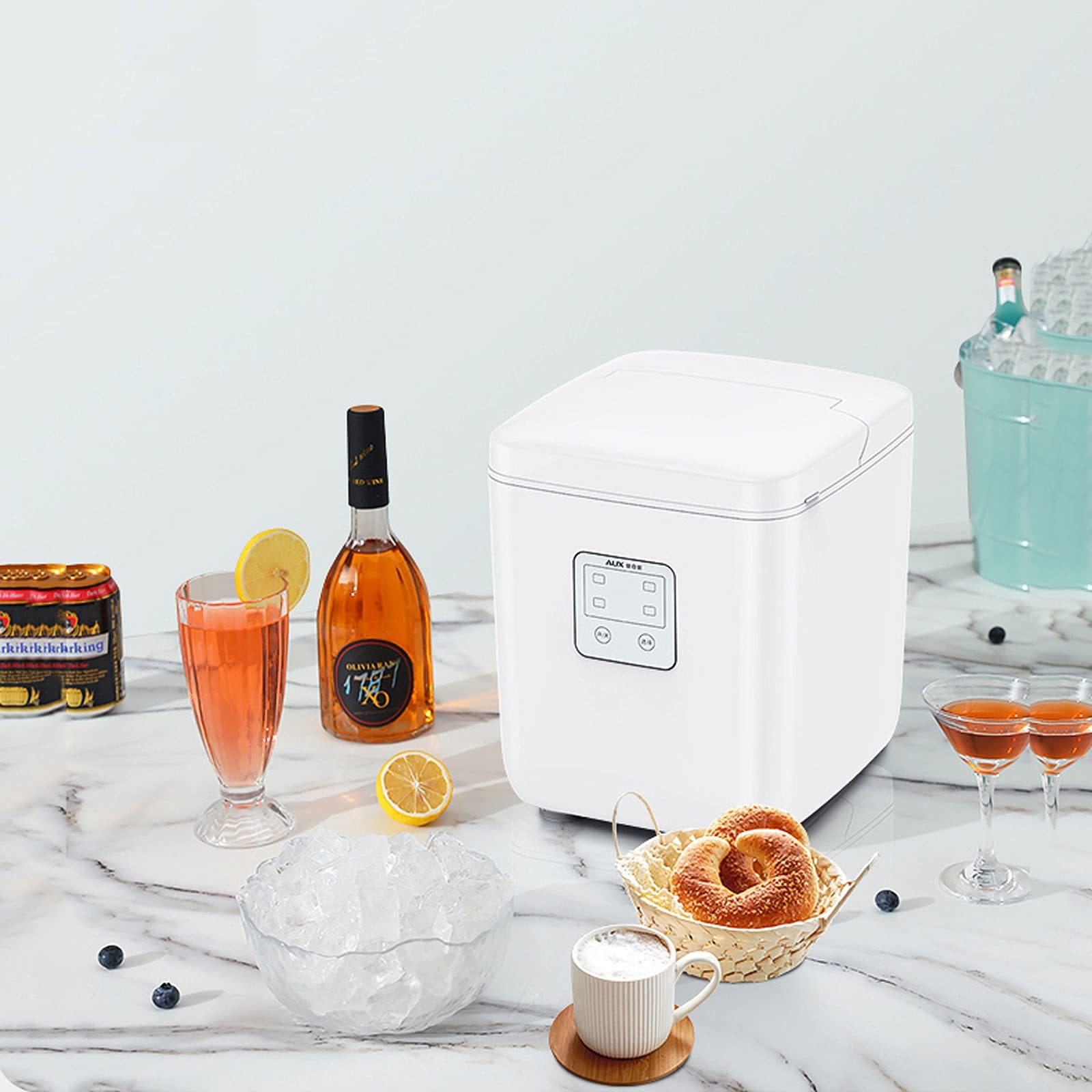Máquina para fabricar hielo sobre encimera Máquina for hacer hielo eléctrica portátil y autolimpiante for encimera: 15 kg en 24 horas, 9 cubitos de hielo listos en 6 minutos Máquina de hielo eléctrica