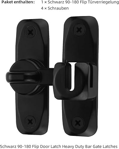Miniatura 6 de Pestillo de puerta abatible negro de 90 a 180 grados resistente para puerta de barra, cerradura de puerta de seguridad, diseño grueso y antioxidante