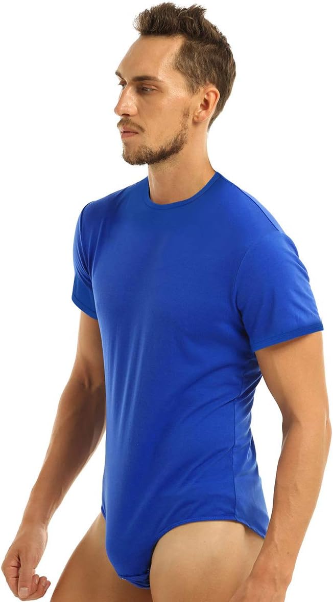 Men's Short Sleeve Thong One-Piece Leotard Press Botton Crotch Bodysuit Rompers Undershirts
